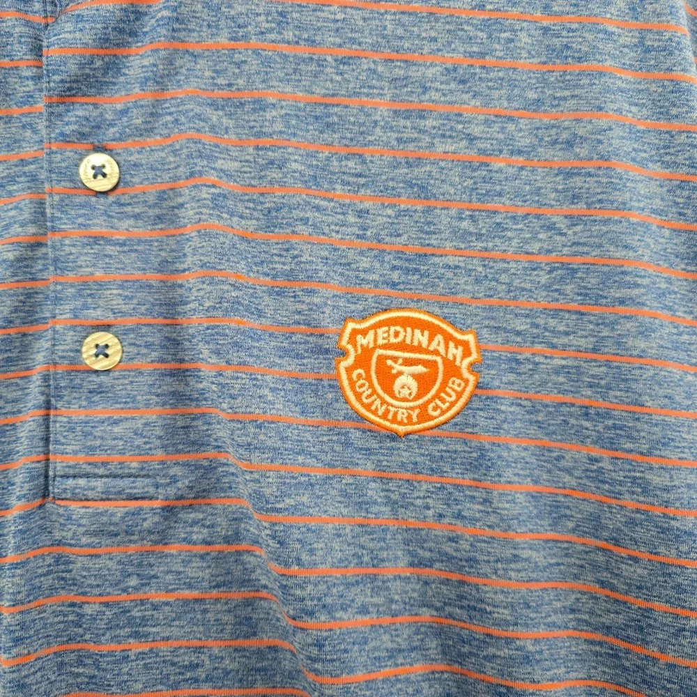 johnnie-O Polo Shirt Mens M Blue Striped Medinah Country Club Short Sleeve